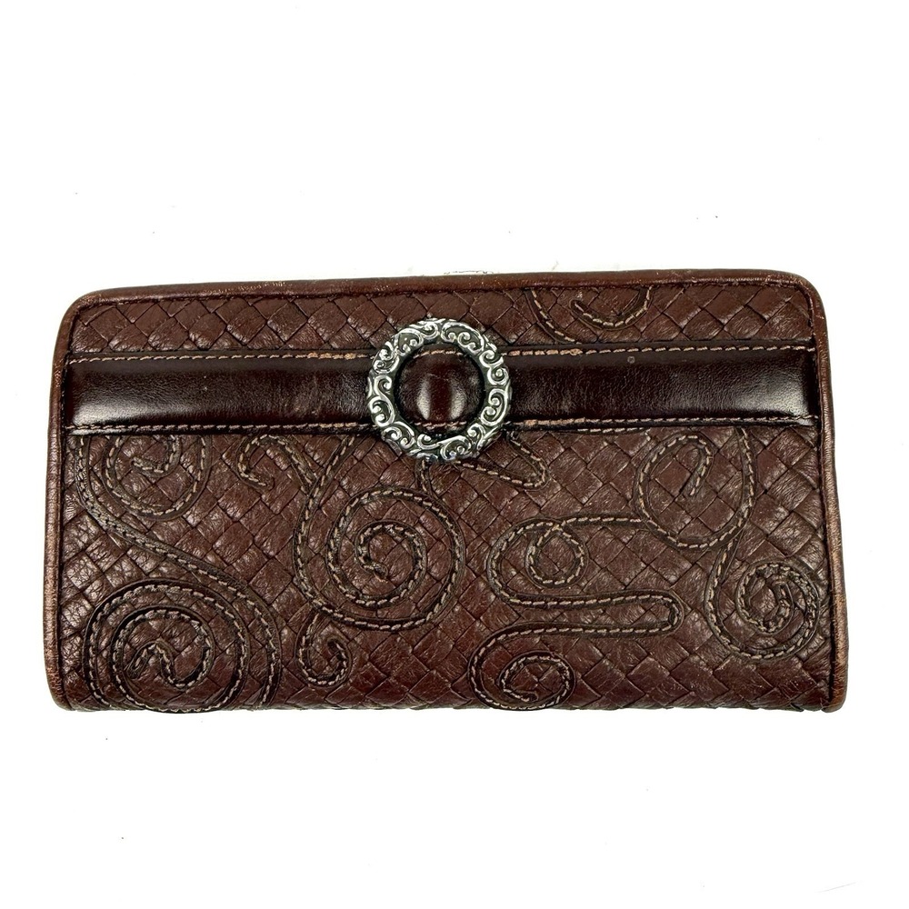 Brighton Harvest Moon Wallet Brown Weave‎ Kiss Lock Organizer Checkbook Clutch